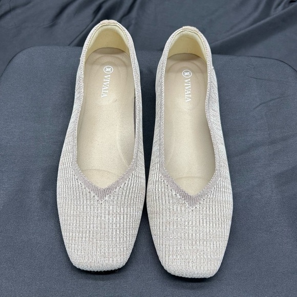 VIVAIA Beige Margot Knit Square Toe V Cut Flats Women’s 39 (8/8.5) LUXURY - Picture 3 of 10